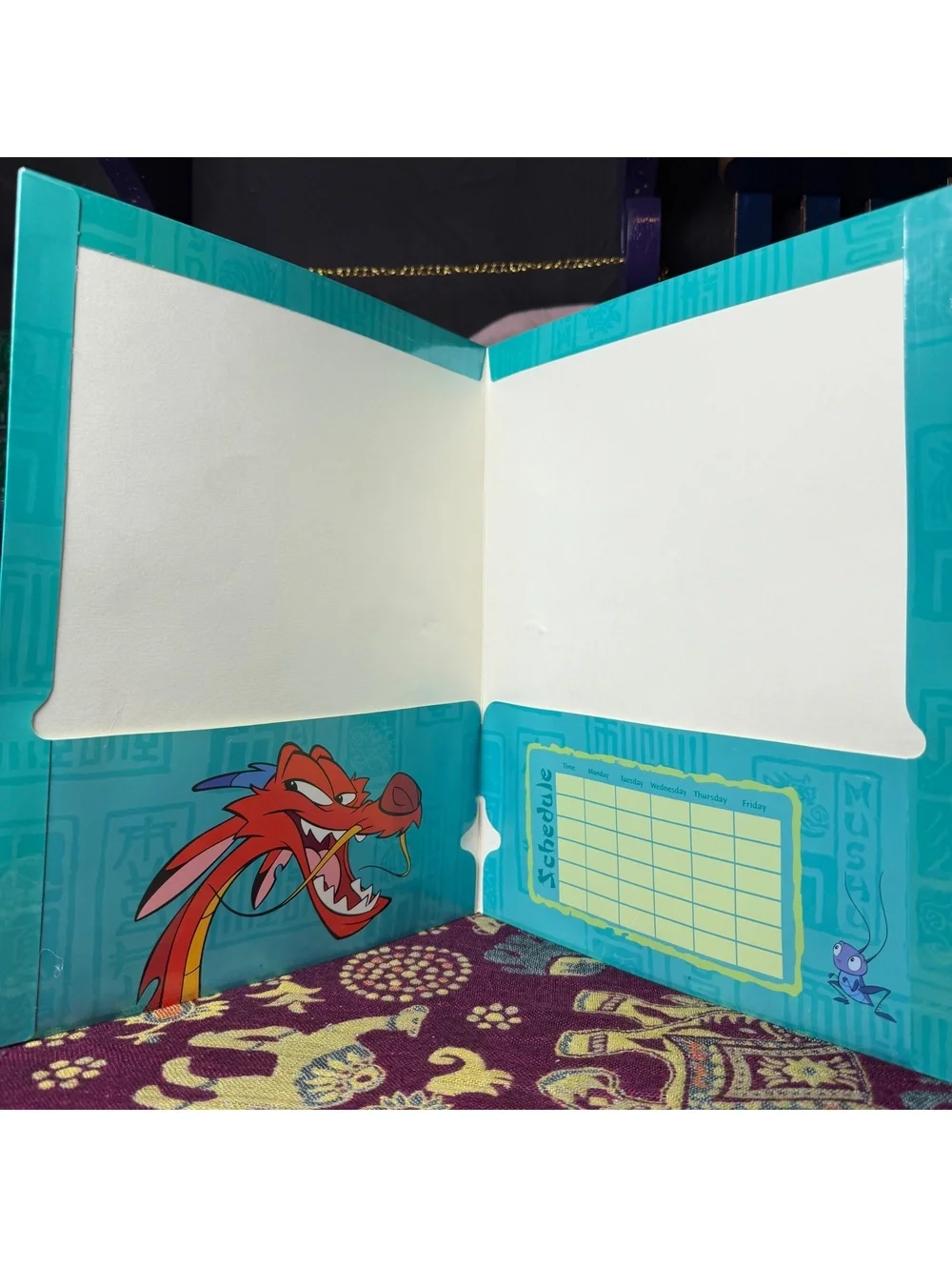 Vintage Y2k Mulan Mushu & Cri-kee 2 Pocket Portfolio School Folder Disney